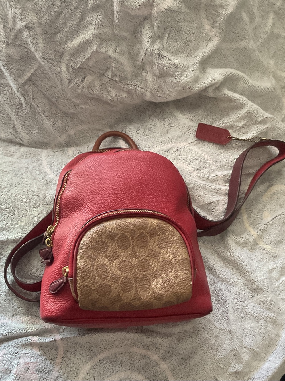 Coach Red Leather Mini Backpack with Signature Canvas Pocket
